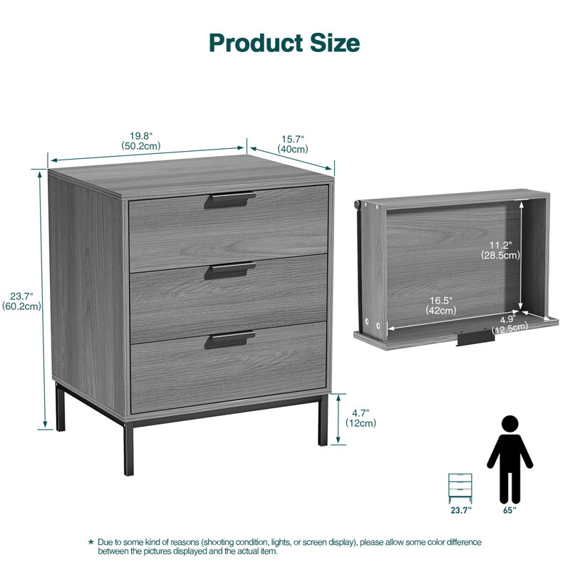 Rhylan 3-drawer Nightstand In Gray