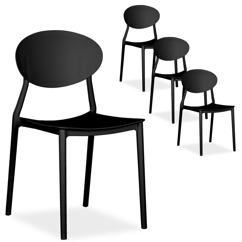 Eilonwy Stacking Patio Dining Side Chair, Black