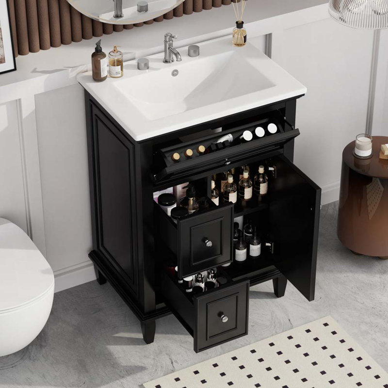 Meuble-lavabo 24 po avec lavabo en céramique, Noir