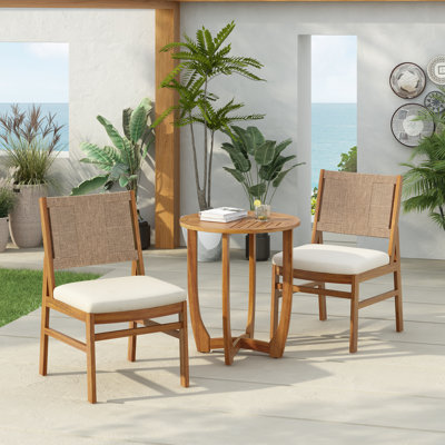 Sara Patio 3-Piece Acacia Wood & Wicker Woven Dining Set With Removable Cushions by NFusion