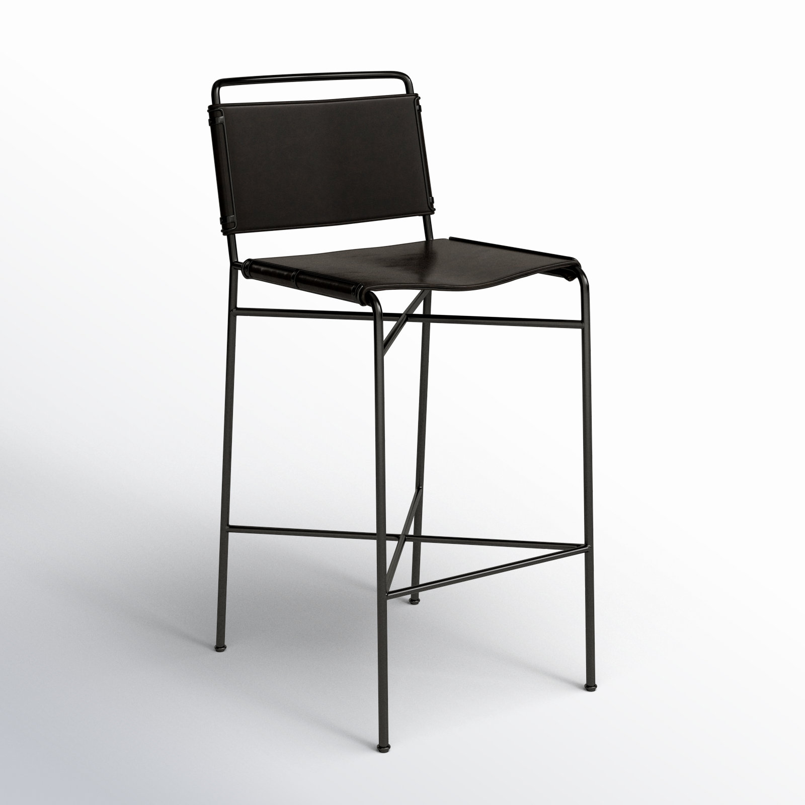 Kenza Counter Stool, Bar Stool (30” Seat Height), Vegan Leather-Black, Black