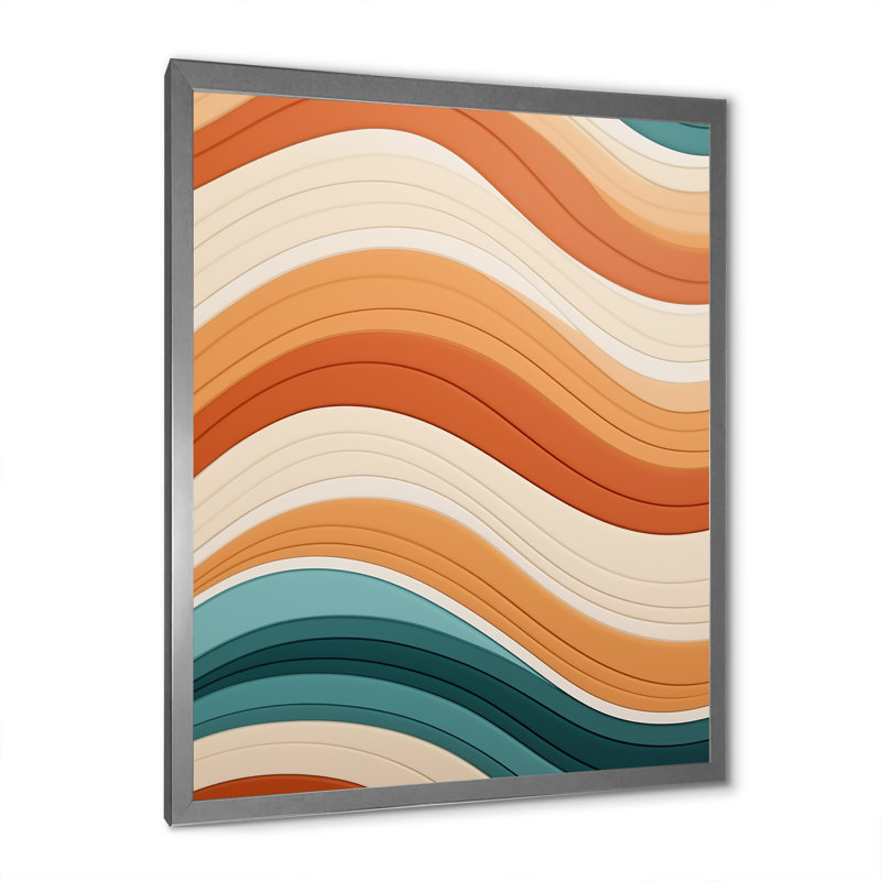 Waves of Retro Elegance in Blue and Orange - Modern Midcentury, reproduction d'art sur toile, H 32 po x l 24 po x P 1 po