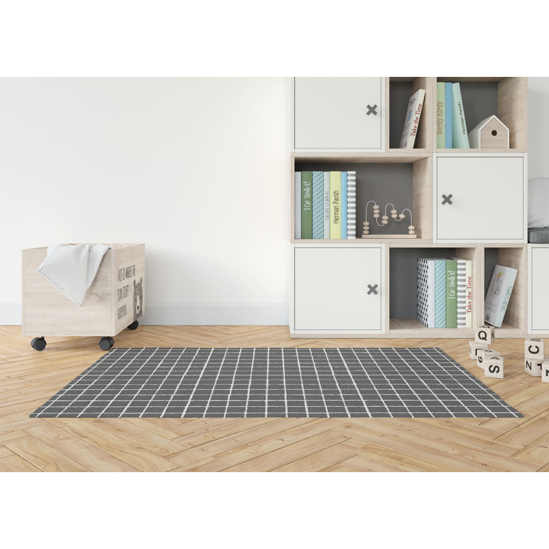 Rebar Kids Play Mat, Rectangle 4' x 6', Ivory/Charcoal