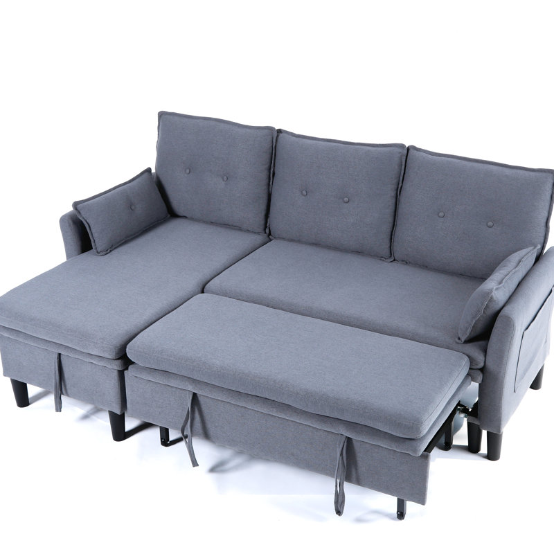 Méridienne modulaire réversible en coton, gris foncé, avec rangement en L pour bureau et appartement