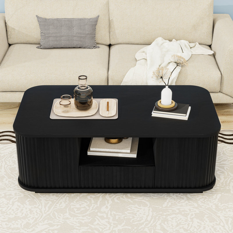 Table basse avec tiroirs et espace de rangement, Noir