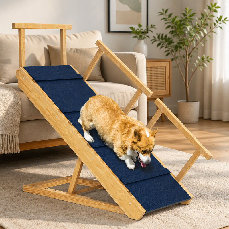 Escalier pliable en bois pour chien, rampe réglable en 4 hauteurs