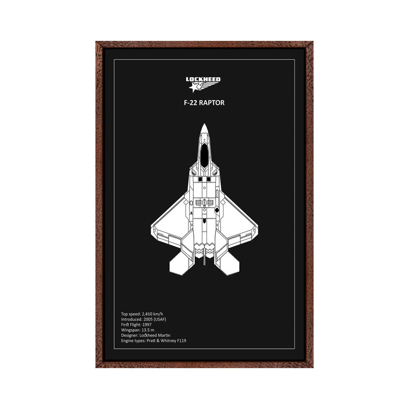 BP Lockheed F22 Raptor by Mark Rogan - Print on Canvas, 66.04 cm H x 45.72 cm W, Classic Brown Wood Framed