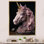 Portrait de licorne glam rose avec corne d'or sur toile
