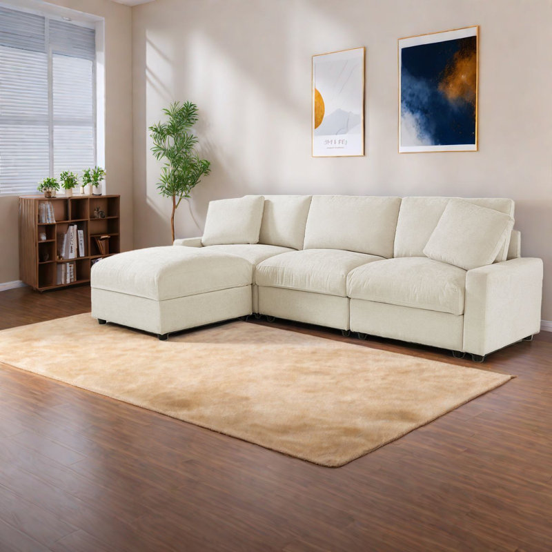 Space-saving Sectionals With Storage, Durable Polyester Modern L-shaped Sofa For Home
