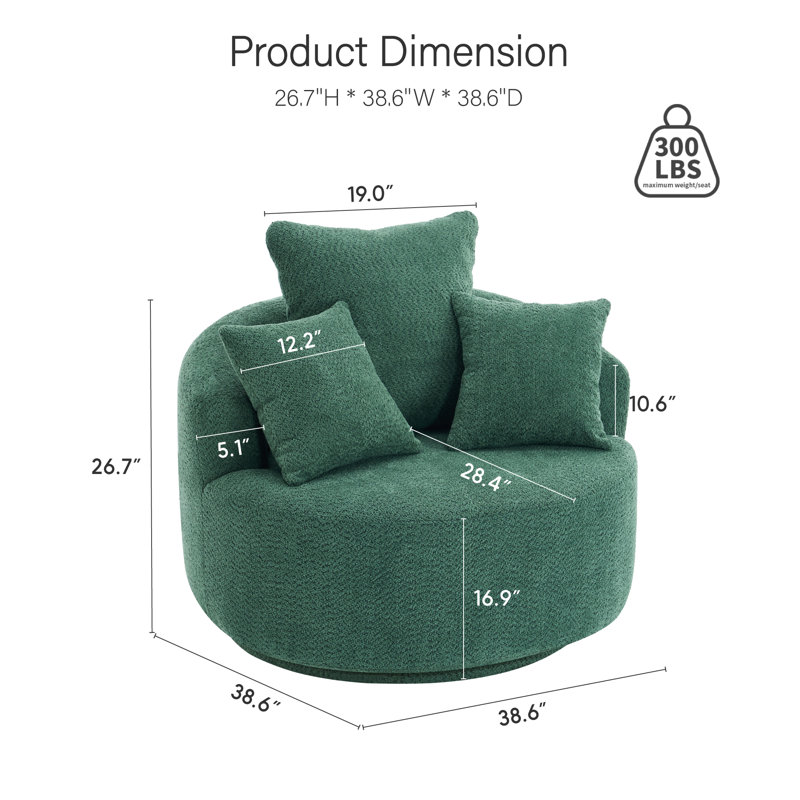 360° Swivel Round Accent Chair – Curved Backrest, Upholstery Compression Design, Plush & Comfy Seating, Green Polyester