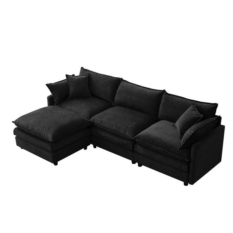 105" Modular Sectional Couch, Black Chenille