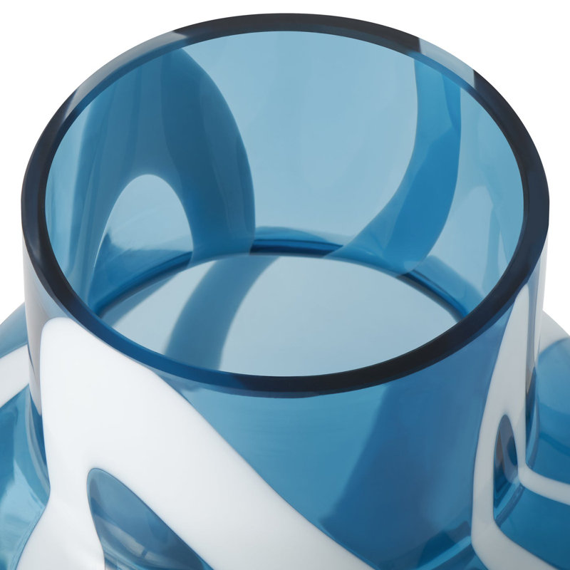 8" Blue Clear Glass Round Vase, Blue, 8 inch