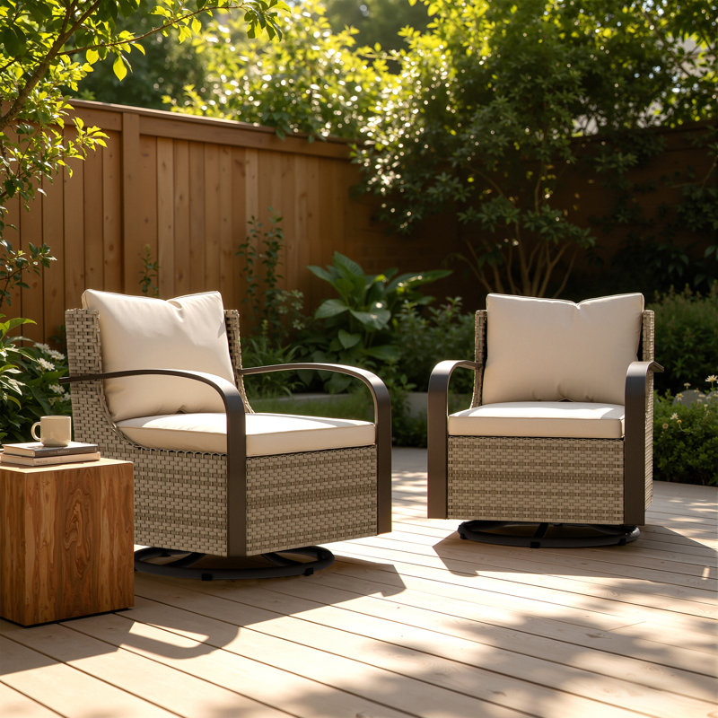 Ensemble de 2 chaises pivotantes en osier pour l'extérieur, pivotantes à 360 degrés avec coussin moelleux pour la cour, la piscine, le jardin et le patio