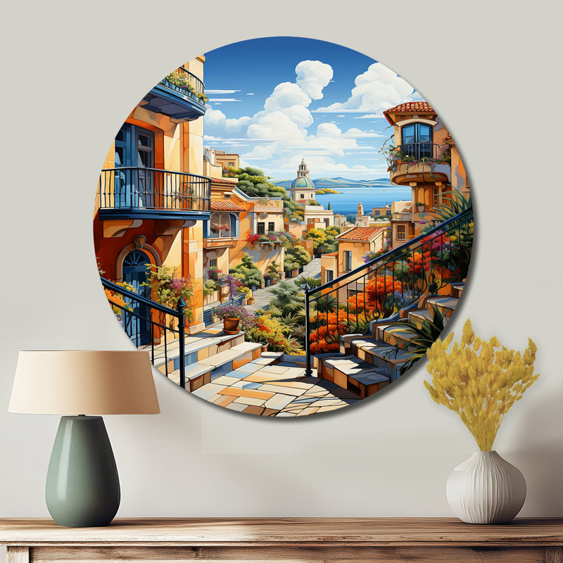Ville de Barcelone, Popart I - paysages urbains ronds, art en métal, H 36 po x l 36 po x P 1 po