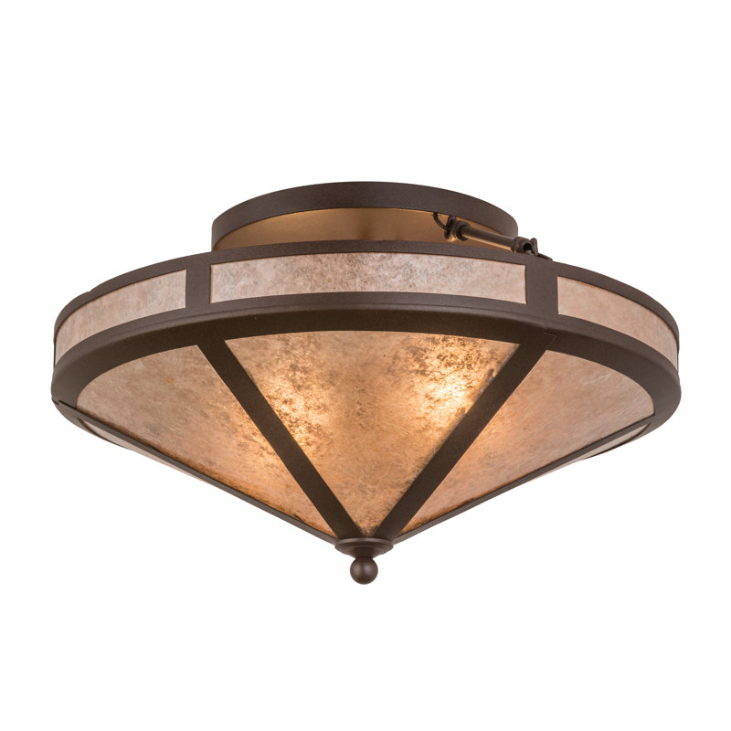 Plafonnier semi-encastré géométrique 2 lumières 22 po unique Yearby, H 13 po x l 22 po x P 22 po, Café noir, Mica argent