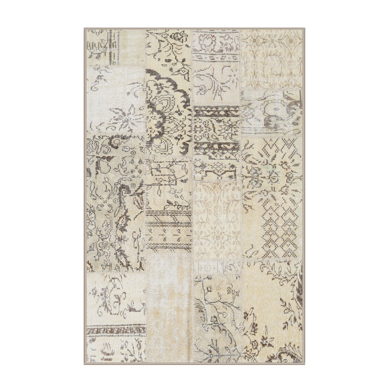 Tapis ivoire/gris clair contemporain, Rectangle 5 pi x 7 pi