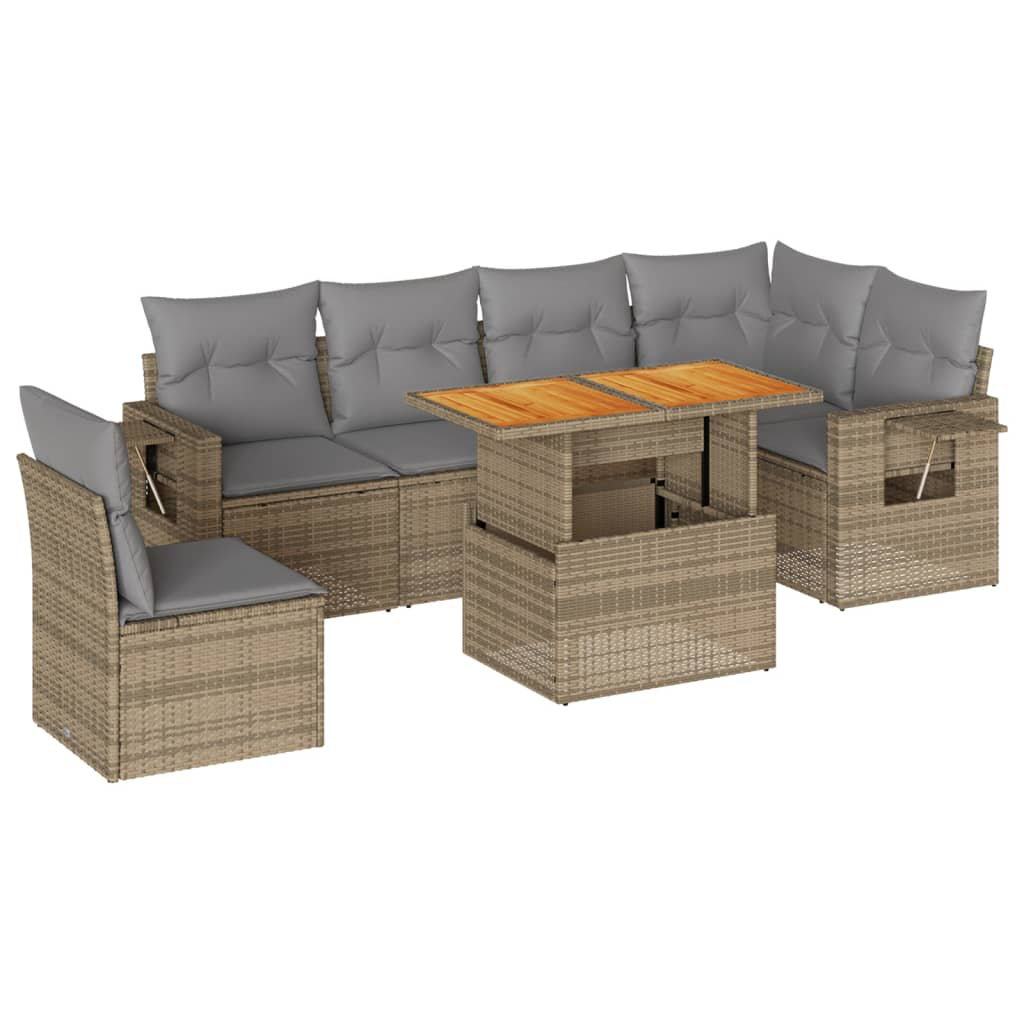 Vidaxl 7-Tlg. Garten-Sofagarnitur Mit Kissen Grau Poly Rattan