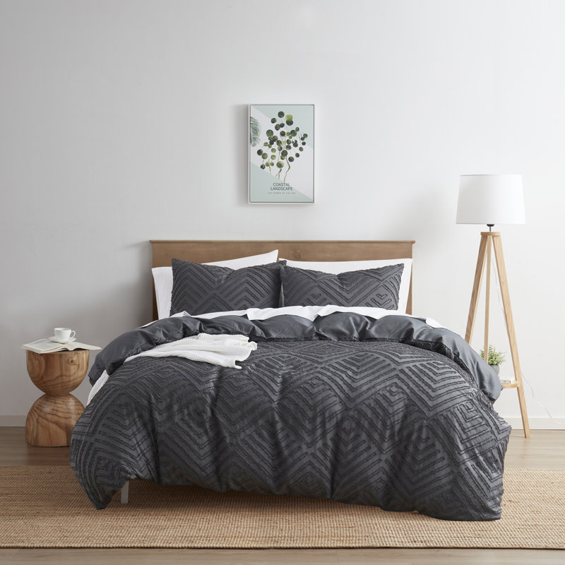 Ensemble de housse de couette Modern Boho, Housse de couette pour très grand lit et 2 très, gris