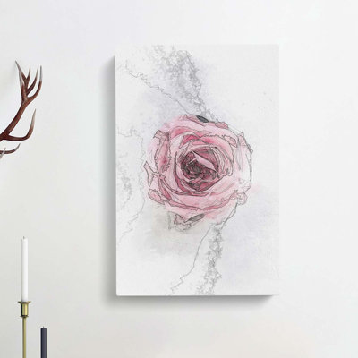Lone Pink Rose Abstract Art - Wrapped Canvas Drawing - Wrapped Canvas