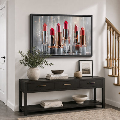 Red Pink Lipstick Makeup Display Artwork, Glam Beauty Room Pictures, Framed Canvas Giclee Print Wall Art