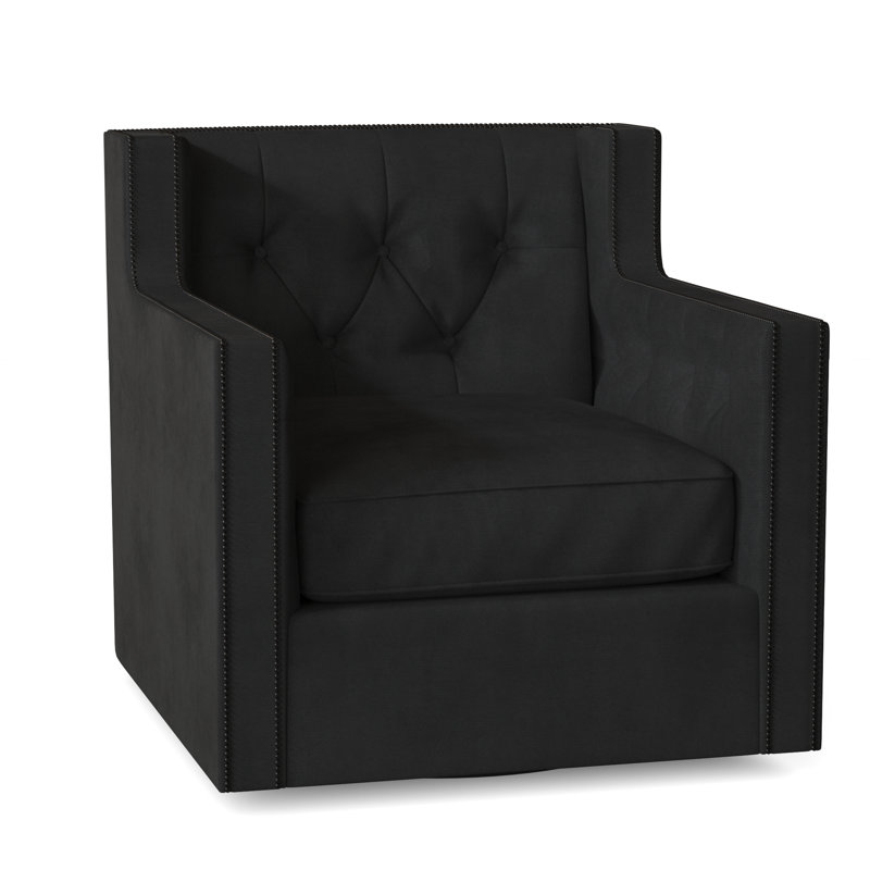 Candace Upholstered Swivel Wingback Chair, Akiko Graphite Performance 5534-011, Antique Nickel