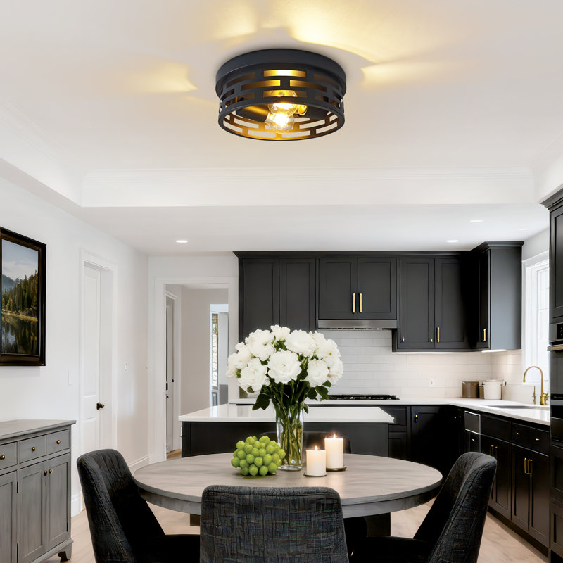 11 In. 2-Light Farmhouse Black Flush Mount Ceiling Light Fixture With Turnable Light Cap (1-Pack), 3.7" H x 3.7" W x 11" D, 2