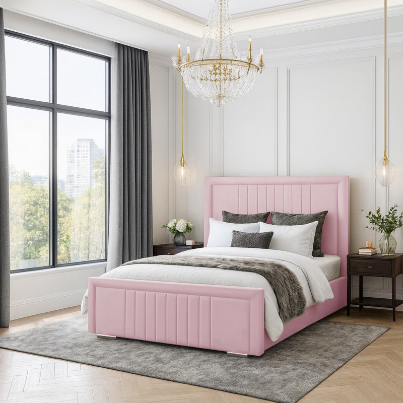 Amandaleigh Upholstered Bed, Double (4'6), Pink