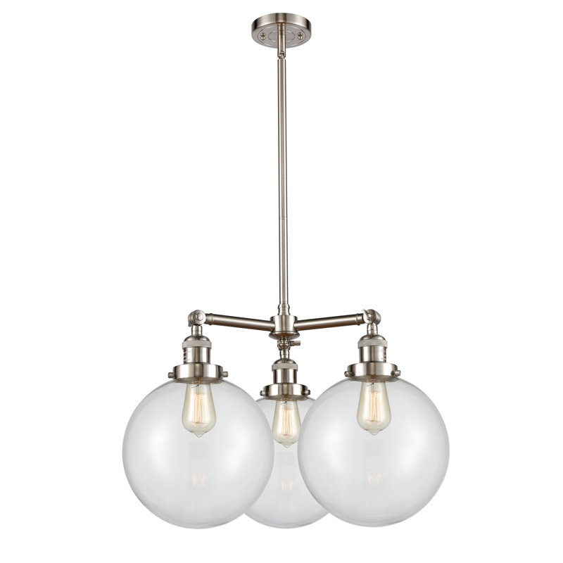 Lustre en forme de globe à 3 lumières de style bougie Antsje, Transparent, Nickel poli, Ampoule non incluse