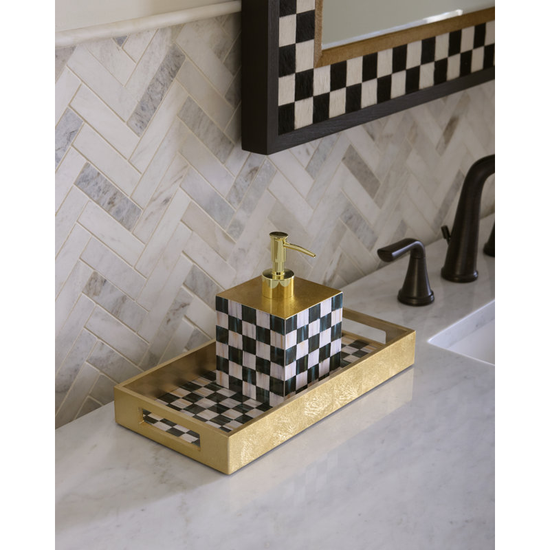 Courtly Check Lacquer Vanity Tray, White/Black/Gold, 2" H x 19.75" W x 13.75" D