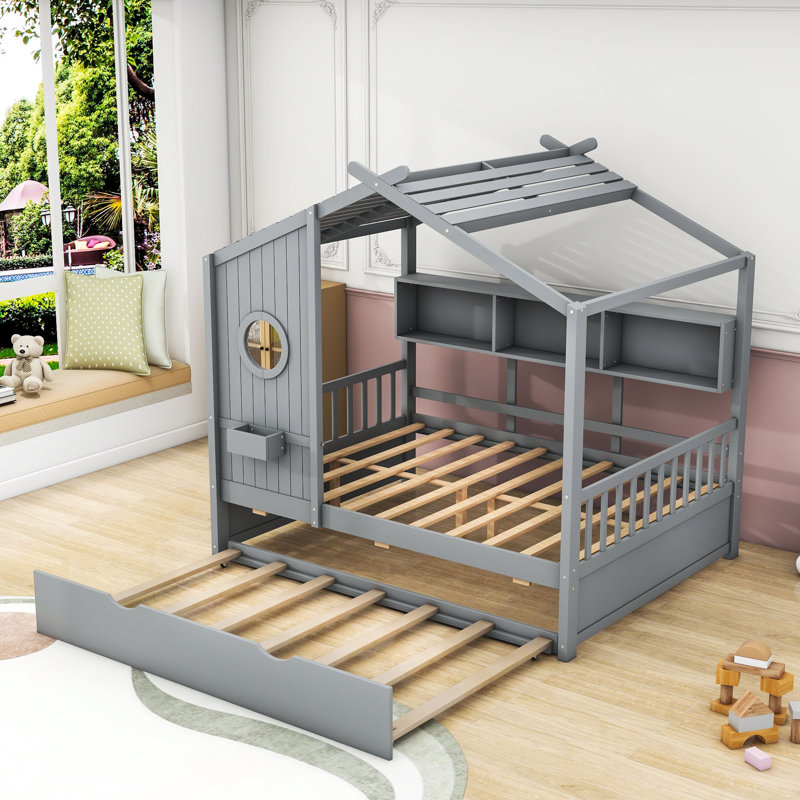 Lit plateforme avec lit gigogne Adaure, Complète, gris