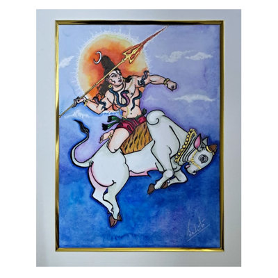 Lord Shiva avec Nandi | Couleurs naturelles sur papier | Par Babita