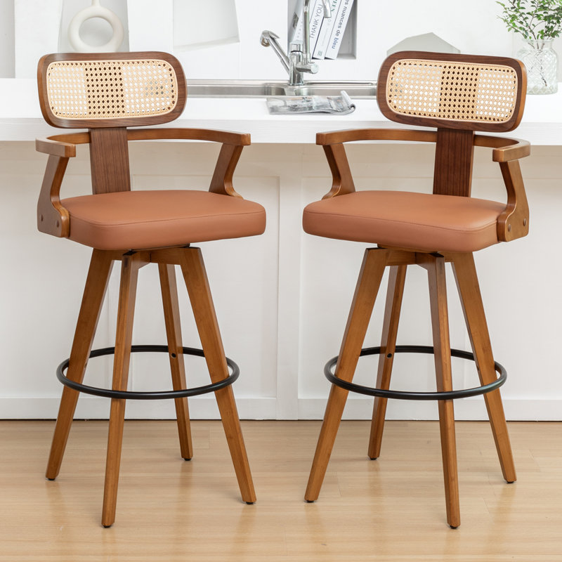 Swivel Upholstered and Faux Leather Bar Stool, Brown, Counter Stool (69cm Seat Height)