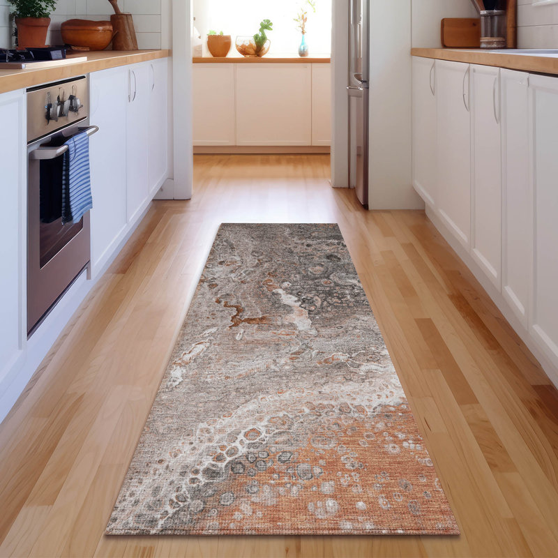 Premium Machine Washable Cerrito AMF588 Terracotta Rug, Runner 2'3" x 7'6"