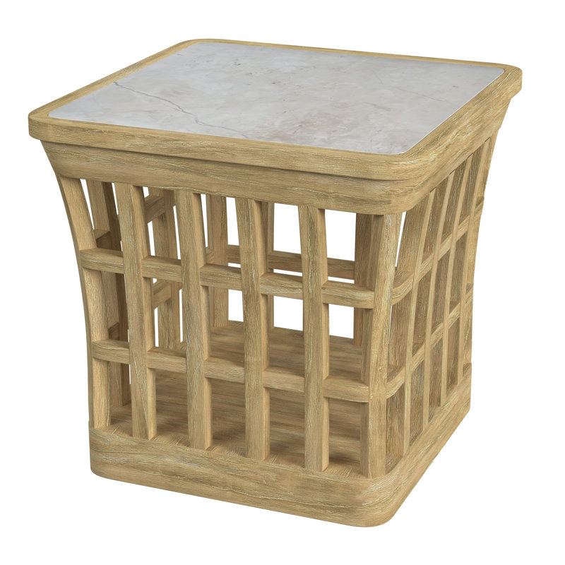 Monhegan Outdoor Teak and Marble End Table