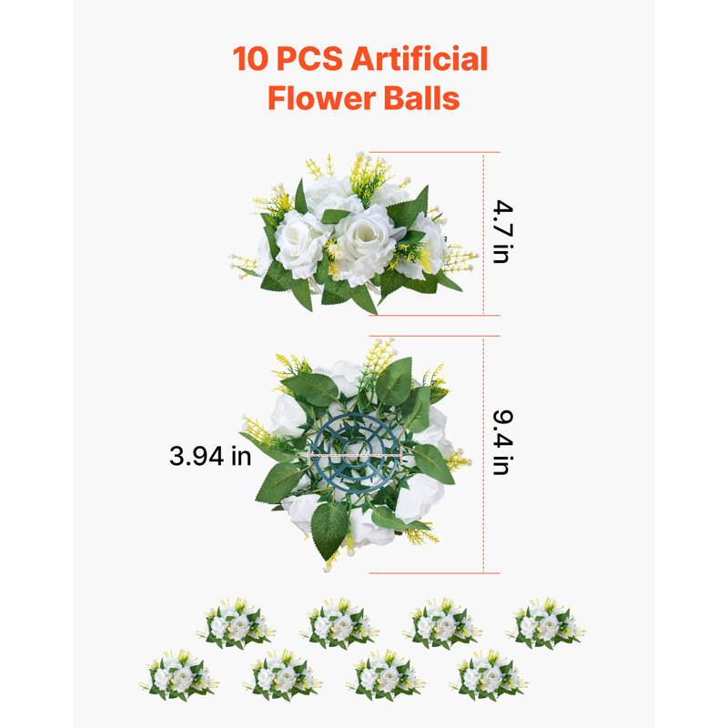 Boules de fleurs pour centres de mariage - arrangement de fleurs artificielles 9,4 pouces, Blanc