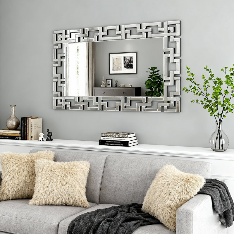 Hayzlee Glam Beveled Venetian Accent Mirror Rectangle Decorative Wall Mirror Art Style for Living Room Bedroom, 35.4" x 23.6"