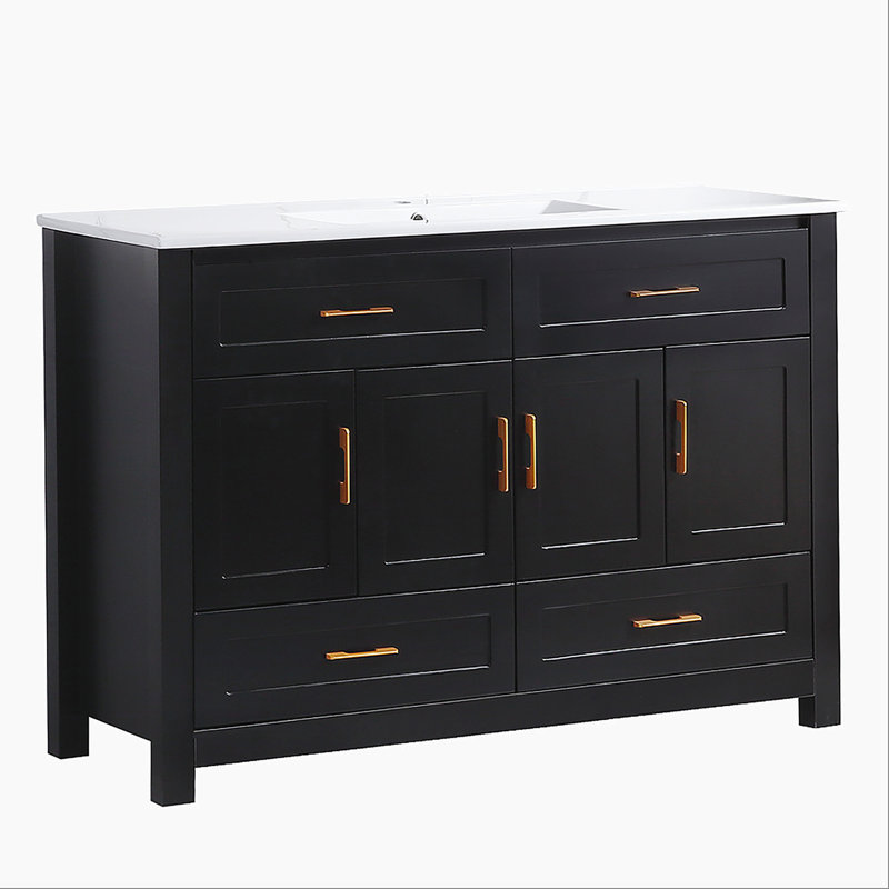 Armoire de rangement pour salle de bain avec 4 tiroirs et 4 portes à fermeture douce, Noir