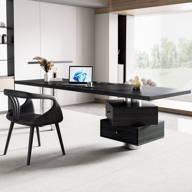 Bureau rectangulaire moderne en pin noir 70,87 po, H 29,53 po x l 70,87 po x P 31,5 po