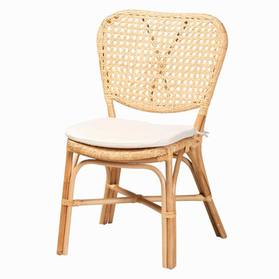 Dining Chair Rattan Woven Wooden Dining Chair With Padded Seat Cushion Kitchen & Dining Room