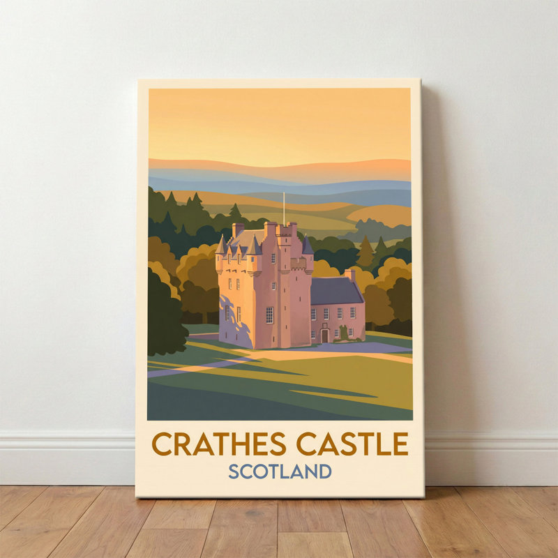 Crathes Castle, Scotland - Romantic Travel Poster Of Aberdeenshire Tower And Walled Garden. Giclee Print On Wrapped Canvas. Wall Art, Home Decor - Castles & Palaces, Scotland - Wrapped Canvas Print