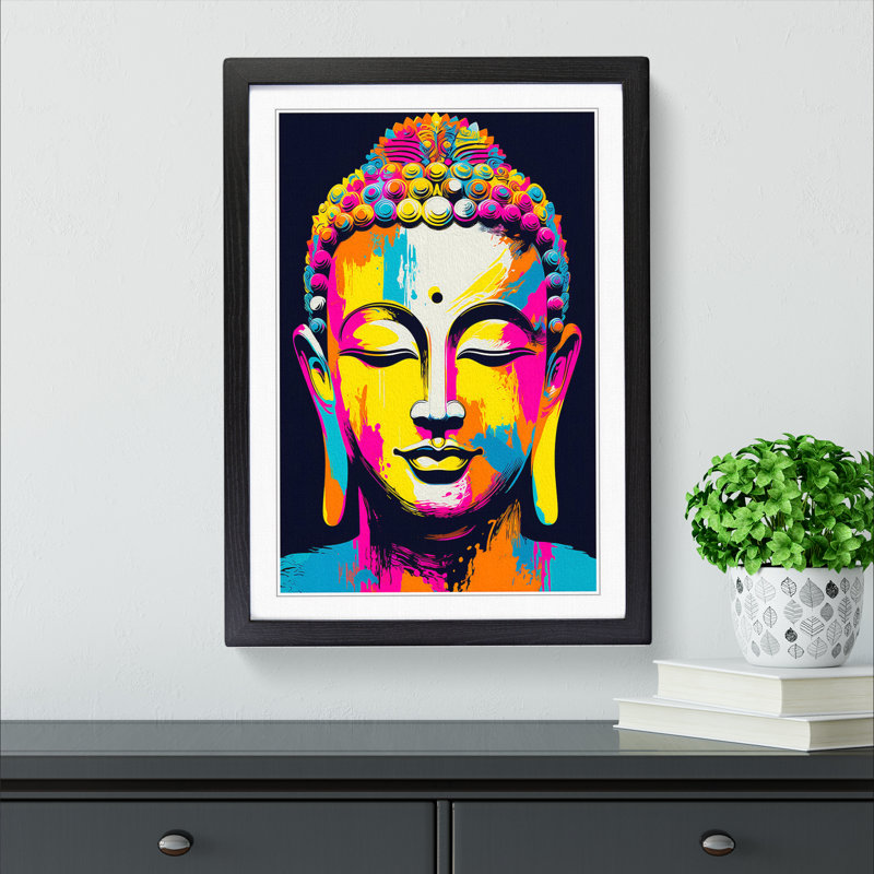 Buddha Pop 1 Piece Single Picture Frame Wall Art, 64cm H x 46cm W x 2cm D, Black Framed