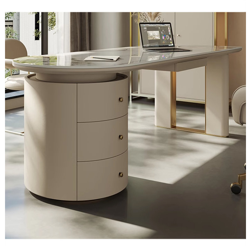 Bureau moderne en pierre frittée de style minimaliste, H 29,53 po x l 78,74 po x P 27,56 po