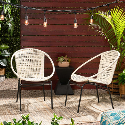 Ensemble de 2 chaises d'extérieur en simili fer et blanc, noir et confortables, avant-gardistes, P 28,89 po x l 25,7 po x H 32,46 po, P 17,00 po x P 17,00 po, siège (2 chaises), finition blanche / noire élégante, 28,89 po "De profondeur