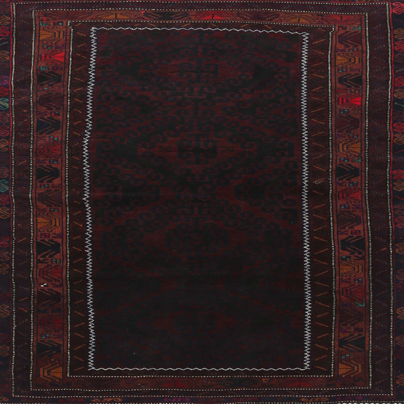 Tapis noir/rouge traditionnel Cheatom, Rond 4 pi