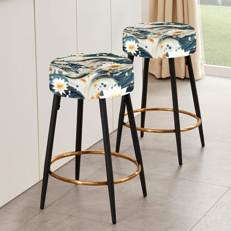 Blanc et bleu sarcelle Essence florale de tranquillité - Ensemble de 2 tabourets floraux