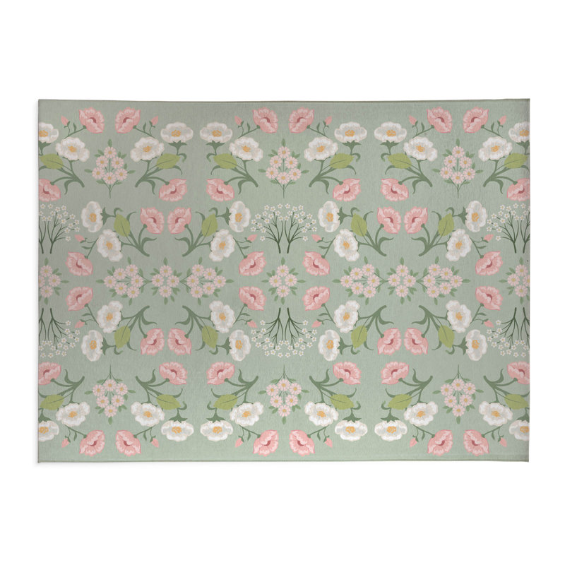 Tapis d'intérieur antidérapant May fleurs, Rectangle 4pi x 6 pi