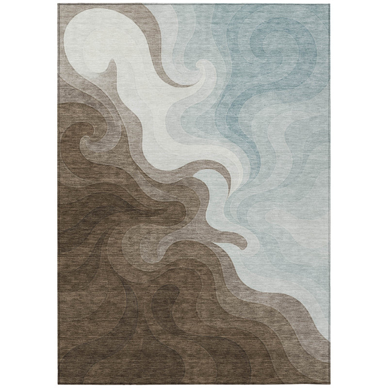 Machine Washable Indoor/Outdoor Chantille ACN2468 Abstract Rug, 8' x 10', Chocolate