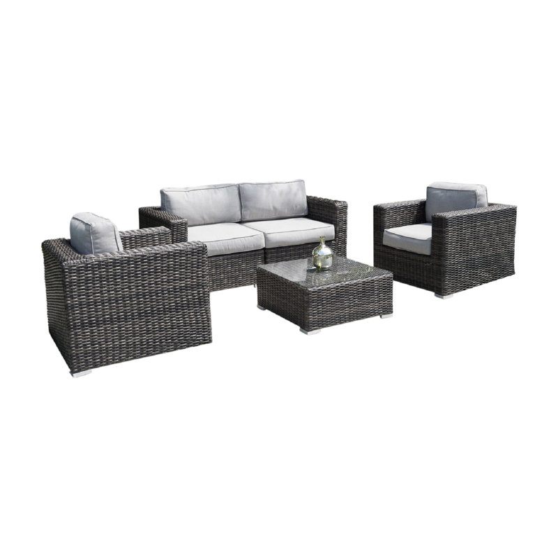Meltham Wicker Fully Assembled 4 - Person Seating Group with Cushions, Espresso, Olefin Gray