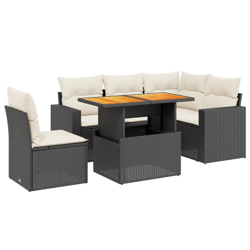 Ensemble de canapé de jardin en rotin PE noir