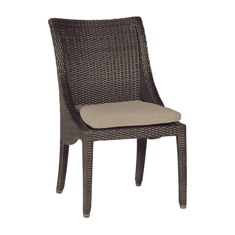 Athena Patio Dining Side Chair with Cushion, Black Walnut, No Welt, Intermix Bark